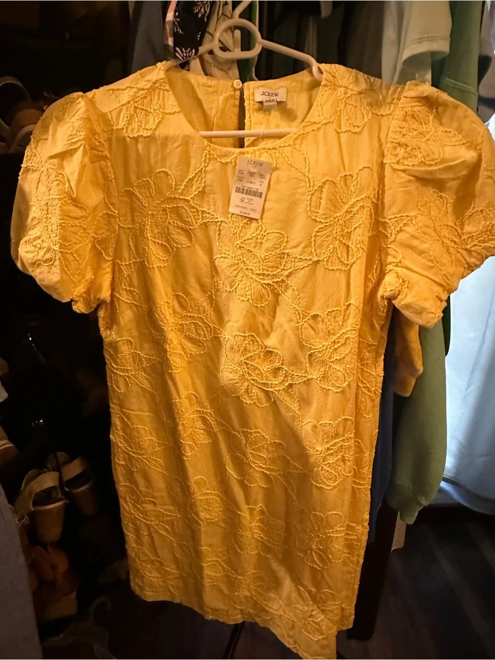 J. Crew Yellow Embroidered Cotton Mini Dress
